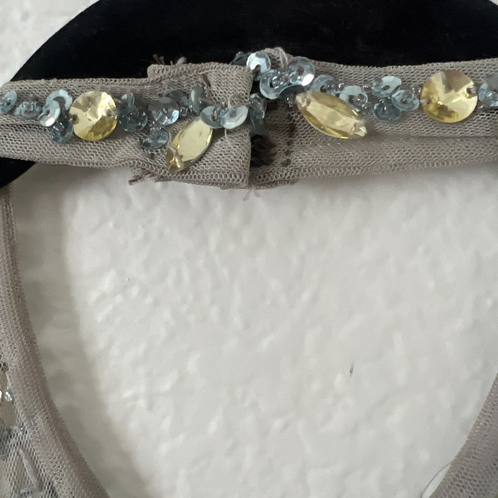 Happy Joe's Sz M Halter Sequin Beaded Party Dress Beige Cocktail Hoco Prom Glam - Picture 9 of 11